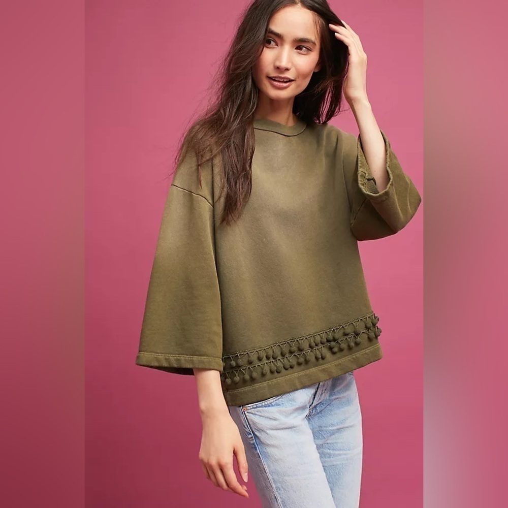 3/$30 ☀️ Current Elliott Pom Trimmed Olive Green Sweatshirt